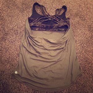 lululemon olive green open back built in bra tank
